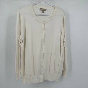 Woman Within Old Money Minimalist Cardigan Womens Size L Cream Neutral Sweater